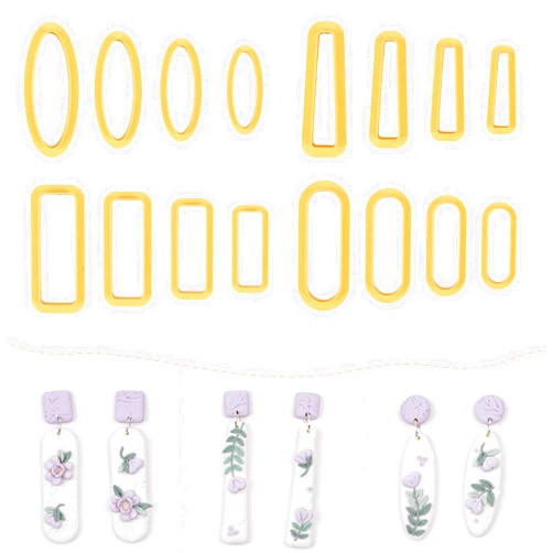 Puocaon Basic Polymer Clay Cutters - 16 Pcs Clay Cutters for Polymer Clay Jewelry, Rectangle Polymer Clay Cutters for Earrings Making, 3D Print Dangle Clay Cutters for Floral Clay Earrings Design