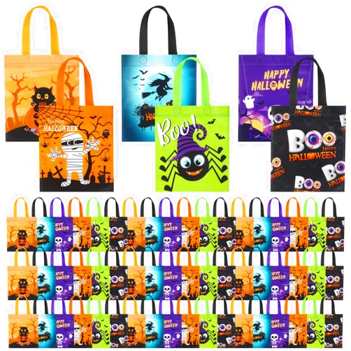 Sweetude 120 Pcs Halloween Tote Bags Bulk Halloween Trick or Treat Bags with Handles Reusable Non Woven Bags Halloween Treats Bags Halloween Goodie Bags for Party Supplies (Skull)