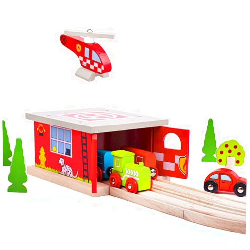 Bigjigs Rail, Firestation Shed, Wooden Toys, Bigjigs Train Accessories, Wooden Fire Station, Wooden Shed, Rescue Vehicles Toys, Wooden Train Sets, Wooden Toys for 3 4 5 Year Olds