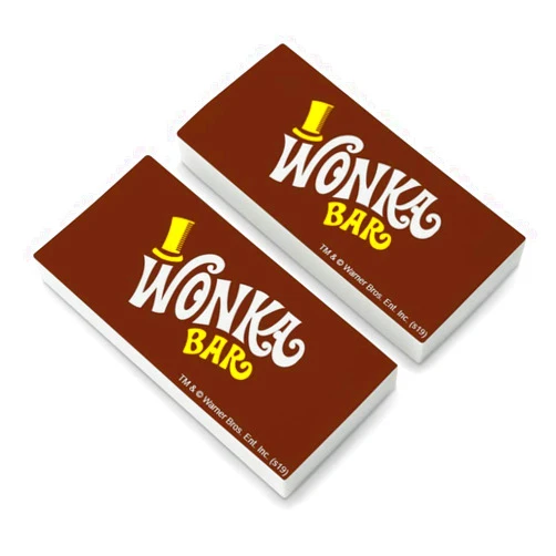 GRAPHICS & MORE Willy Wonka and The Chocolate Factory Wonka Bar Logo Eraser Set of 2