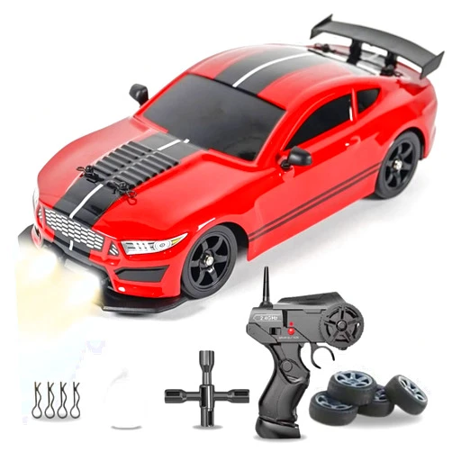 Liberty Imports RC Drift Car 1/16 2.4GHz 4WD Remote Control Sport Racing On-Road Vehicle with LED Light, Batteries and Drift Tires (Red)