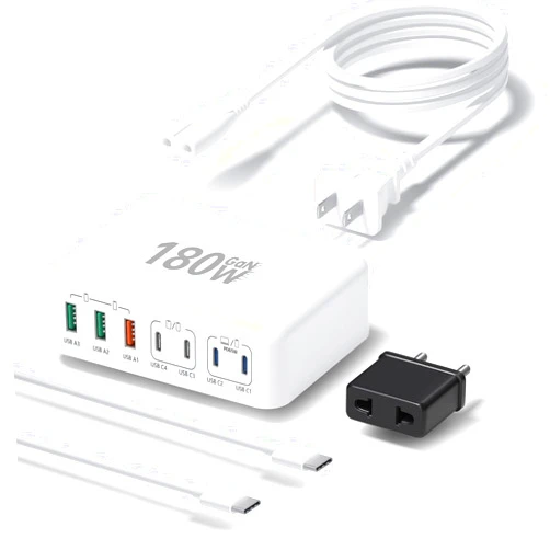 Agtray 180W USB C Charger Block 7-Port GaN Fast Charging Station PD65W Laptop Power Adapter, Multiport Desktop Hub with USB-C Cable Compatible for MacBook,iPad Air Pro, iPhone 15 14 13, Galaxy S24 S23