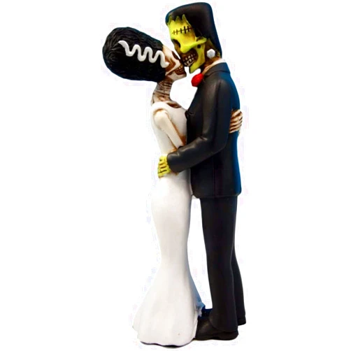 Ebros Gift Ebros Day of The Dead Wedding True Love Kiss Skeleton Frankenstein Skull Bride and Groom Couple Figurine Graveyard Macabre Ossuary Halloween Bridal Spooky Home Decor Statue