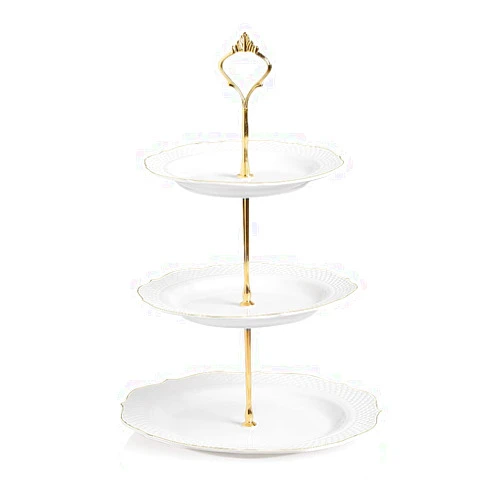 Sweejar 3 Tier Ceramic Cake Stand Wedding, Dessert Cupcake Stand for Tea Party Serving Platter (New White)