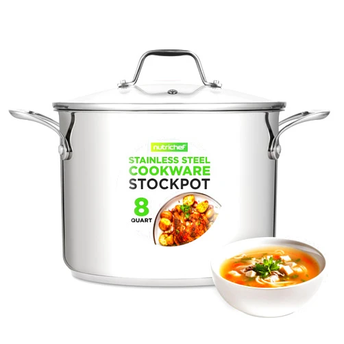 NutriChef 8-Quart Stainless Steel Stock Pot - 18/8 Food Grade Stainless Steel Heavy Duty Induction - Stock Pot, Stew Pot, Simmering Pot with See-Through Lid, Dishwasher Safe - NCSP8