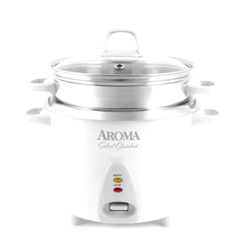 Aroma Housewares 14-Cup (Cooked) / 3Qt. Select Stainless Pot-Style Rice Cooker, & Food Steamer, One-Touch Operation, Automatic Keep Warm Mode, White (ARC-757-1SG)