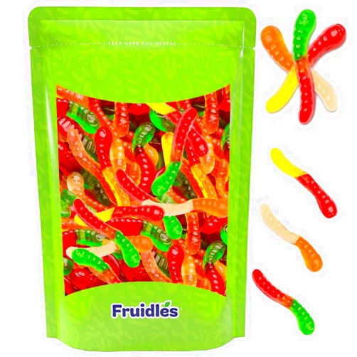 Fruidles Mini Gummi Worms Candy, Assorted Fruit Flavors Gummies, Allergy Friendly, Non-GMO, No Artificial Sweeteners Gummy (Half-Pound)
