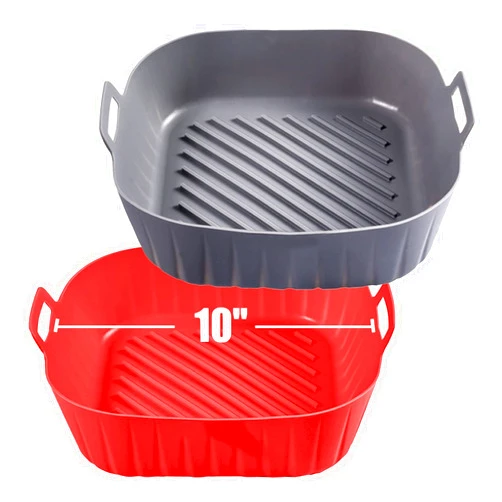 Golden Associate Silicone Liners Square Extra Large 10 Inches for Air Fryer, 2 Pcs Non-stick Food-grade Reusable Silicone Pot Baking Tray Basket Bowl Oven Air Fryer Accessories