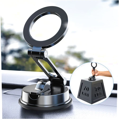 SAGRUILA Magnetic Car Mount Never Falling Dual-Fixing[Suction Cup+Adhesive], Foldable 360° Rotation Dashboard Windshield Magnetic Phone Holder for Car, Car Phone Holder for iPhone 15/14/13/12