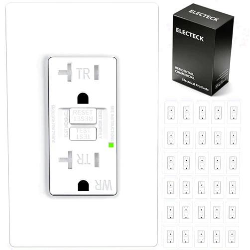 ELECTECK 30 Pack GFCI Outlets 20 Amp, Outdoor Weather Proof (WR), Self-Test GFI Receptacles with LED Indicator, Ground Fault Circuit Interrupter, Screwless Wallplate Included, UL Listed, White