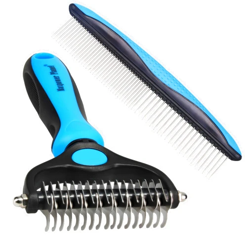 Maxpower Planet Pet Grooming Rake and Dematting Comb for Dogs - Double Sided Dematting, Undercoat Rake for Dogs - Cat Dematting Tool, Dog Dematting Tools - Reduce Shedding Easily - Blue