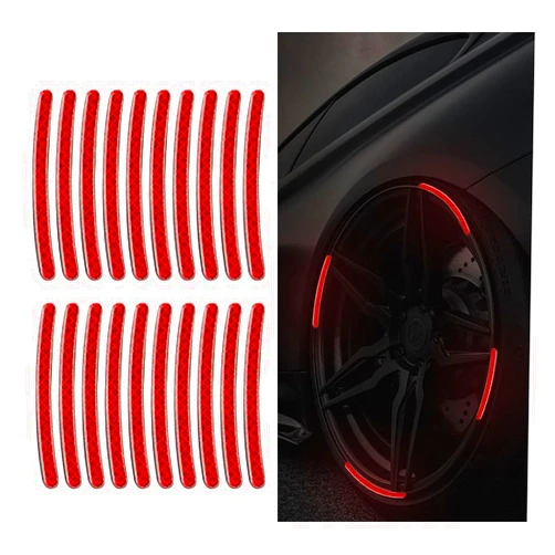 JOYCOURT 20PCS Car Wheel Stripe Reflective Stickers, Car Wheel Night Safety Warning Stickers Anti-Scratch Reflective Rim Stickers, Car Wheel Safety Decorative Decals for Motorcycles, Bicycles (Red)