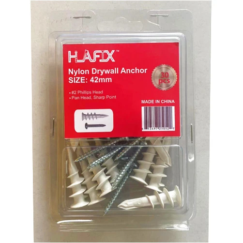 HLAFIX Fastener Self-Drilling Nylon Drywall Anchors with Screws Blister Kit, 15pcs Nylon Drywall Anchors +15pcs #8x1-1/4 Pan Head Screws