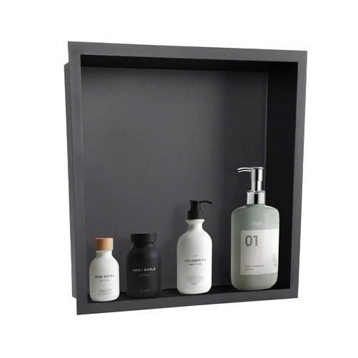 Muschbath Matte Black Recessed Shower Niche (12” x 12“), No-Tile, Stainless Steel, Built-in Wall for Bathroom, Bedroom, Living Room Storage