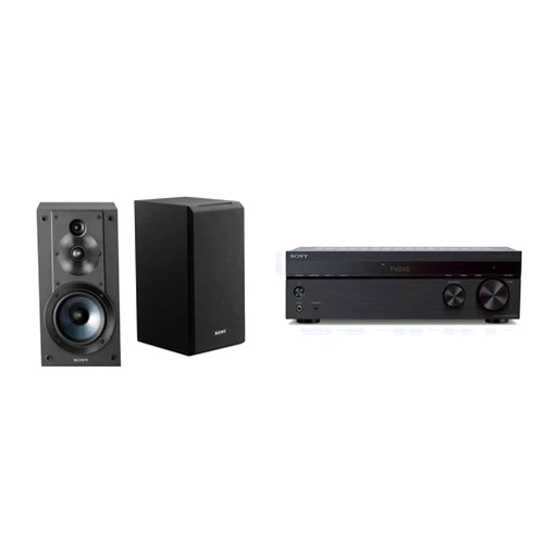 Sony SSCS5 3-Way 3-Driver Bookshelf Speaker System (Pair) - Black & STRDH190 2-ch Home Stereo Receiver with Phono Inputs & Bluetooth