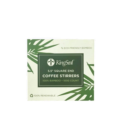 KingSeal 1000 Count | KingSeal Bamboo Coffee Stir Sticks, 5.5 inches, Square End, Stronger and Thicker Than Standard Wood, 100% Renewable and Biodegradable - 1 Box of 1000 Stirrers
