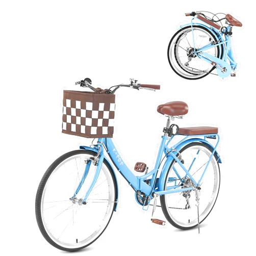 BGGFNZ 26 Inch Foldable Beach Cruiser Bike Womens Bicycle with Basket, 7 Speed Bikes for Women, Womens Bike Commuter Bicycle for Adult, Dual V-Brake Complete Cruiser Bikes, 330lbs Capacity