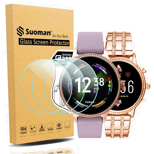 Suoman 3-Pack for Fossil Gen 5 Julianna HR and Fossil Gen 6 Women Men Screen Protector Tempered Glass for Fossil Gen 5 / Gen 6 Smartwatch [2.5D 9H Hardness] [Anti-Scratch]
