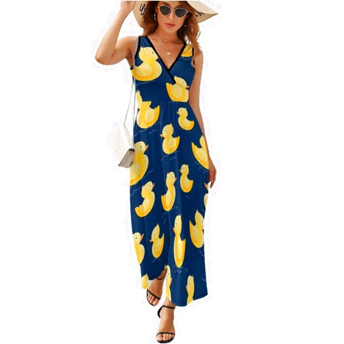 Hicawetp Women's Summer V Neck Sleeveless Octopus Maxi Sundress Casual Flowy Beach Tank Dress