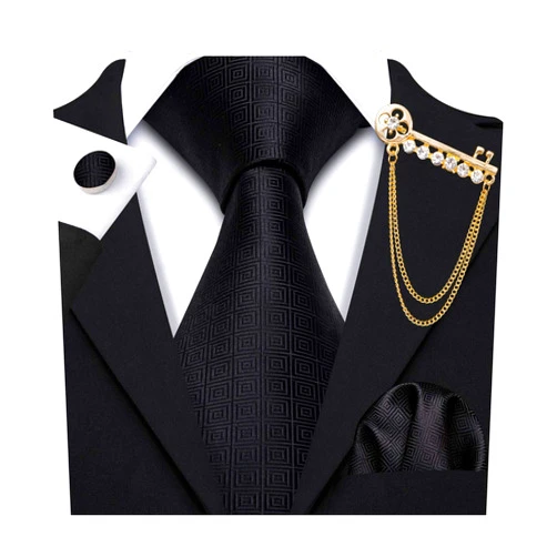 Barry.Wang Designer Classic Ties for Men Set Formal Pocket Square Cufflink Check Plaid