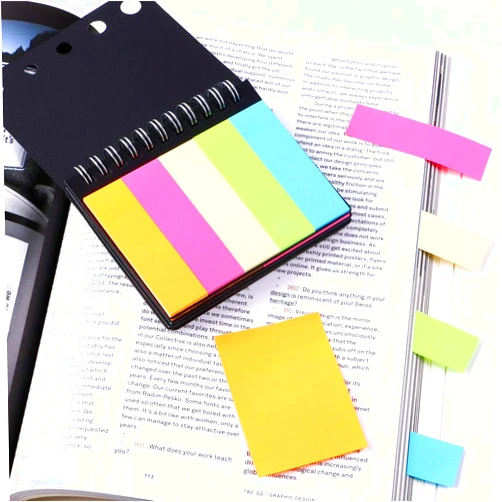 Eagle Neon Colored Sticky Notes, Page Markers, Paper Tabs, 4 Different Sizes Total 200 Sheets, Spiral Bound with Black Cover, Assorted Colors, Set of 1