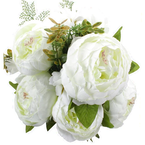 Duovlo Springs Flowers Artificial Silk Peony Bouquets Wedding Home Decoration,Pack of 1 (Spring White)