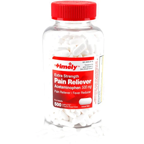 TIME-CAP LABS, INC. Timely Acetaminophen 500mg - 500 Caplets - Extra Strength Pain Relief - Compared to the active ingredient in Extra Strength Tylenol - Menstrual Cramps, Fever Reducer, Minor Pain of Arthritis