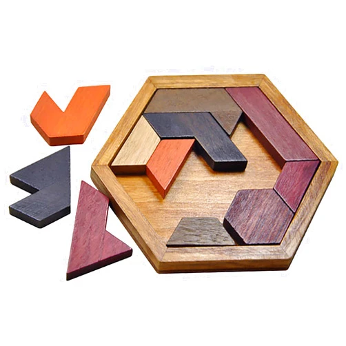 ALaLatois Wooden Hexagon Puzzle for Kid Shape Pattern Block Brain Teaser Puzzles Wood Block Puzzle Geometric Tangram Puzzle Blocks Game STEM Montessori Educational Gift for Kids (Classic Brown)