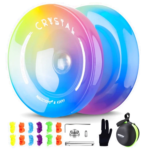 MAGICYOYO Responsive Yoyo for Kids 8-12 & Beginners, Professional Yoyo K2 Crystal, Dual Purpose Yo Yos for Adults with Extra Unresponsive Yo Yo Bearing, 12 Yo-Yo Strings, Glove ( Yellow Pink Blue )