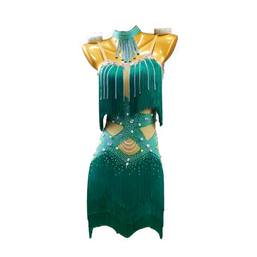 JRUIA Latin Dance Performance Costumes with Layered Tassel Professional Ballroom Competition Clothes Cha Cha Dance Dresses