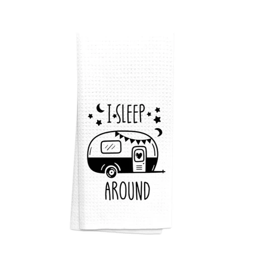 OHSUL I Sleep Around Funny Camping Highly Absorbent Kitchen Towels Dish Towels Dishcloth,RV Trailer Camper Hand Towel Tea Towel for Bathroom Kitchen Decor,Campers Camping Lovers Adventurers Gifts