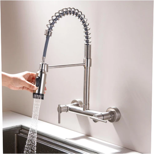 SUBEIXI Wall Mount Kitchen Faucet, Brushed Nickel 8-Inch Center Kitchen Sink Faucets with 3 Functions Sprayer, Wall Mounted