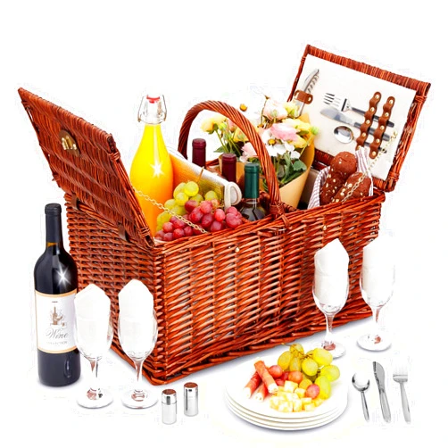 Juvale Wicker Picnic Basket Set for 4 with Utensils, Glasses, and Insulated Cooler Bag - Luxury Camping, Picnic Essentials and Outdoor Tableware for Family Gatherings