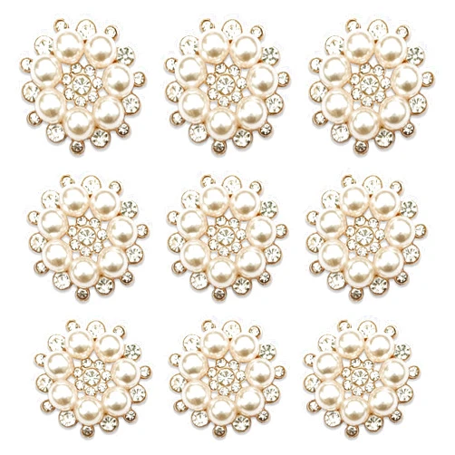 Builcker 20 Pieces Silver Plated Round Flower Bead Rhinestone Embellishment Button for Handmade DIY Clothing Shoes Hat Decoration (Gold)