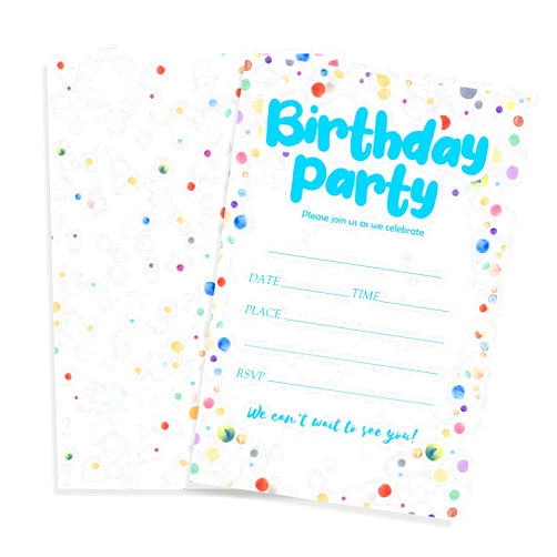 FRRCREU Birthday Invitations, 20 Pcs Double Sided Watercolor Dot Invites With Envelopes For Boys Girls Teens Birthday Celebration,Party Decorations And Supplies - B02