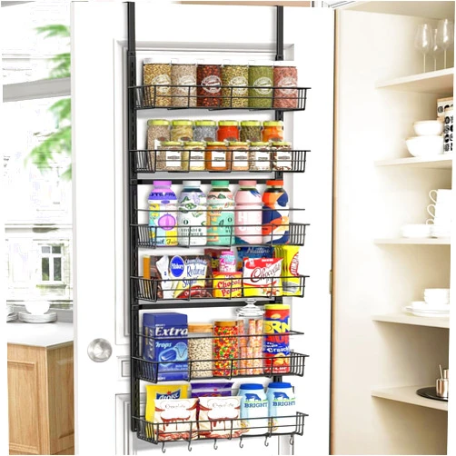 Generic Over The Door Pantry Organizer, Pantry Hanging Storage and Organization, 6 Adjustable Baskets Heavy-Duty Metal Wall Mount Spice Rack for Kitchen, Back of Door Seasoning Rack