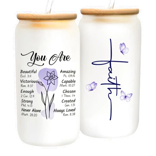 2IMT Christian Gifts for Women Faith - Christian Tumblers Cup for Women Bible Gifts - Christian Tumbler Religious Gifts Spiritual Encouragement Inspirational Gifts for Women 16oz Glass Can