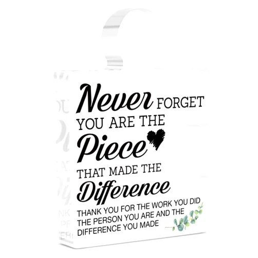 Yuzi-n Thank You Appreciation Gifts for Teachers Mentor Nurse, Retirement Goodbye Gift for Coworker Boss, Never Forget You Are the Piece that Made the Difference Acrylic Puzzle Piece Office Desk Decor
