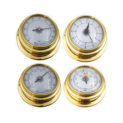 CfoPiryx 4-Pack Mini Hygrometer Thermometer, Weather Station Set, Portable Marine Wall Mounted Barometer Clock Meter Thermometer Hygrometer Kit