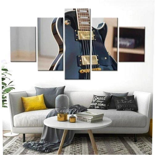 ASATTI 5 Pieces Wall Art 5 Panel Wall Art Canvas Painting Electric Guitar Music Playing Instruments For Modern Bedroom,Living Room,Office Wall Decoration,Gift Large Size Framed Artwork