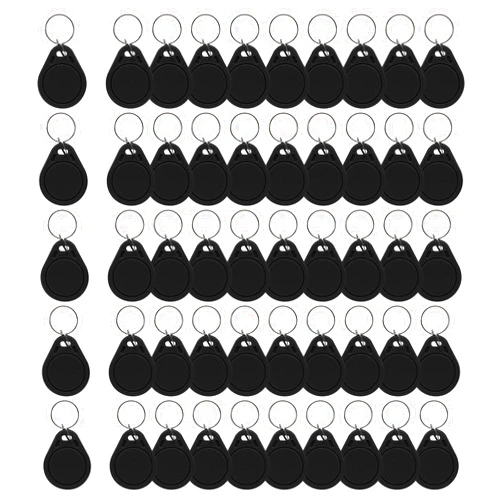 Aepiraza 50Pcs 125kHz RFID Writable Rewritable T5577 Fob Tag - Writable Key Fob Proximity ID Card Token for RFID Writer (Black)