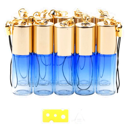 Newzoll Glass Roller Bottles, 5ml Mini Blue Gradient Roll On Bottles, Empty Sample Vial Bottles Containers for Essential Oil Perfumes Lip Balms, Pack of 10