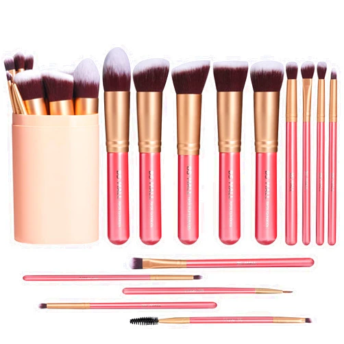 BS-MALL New 14 Pcs Makeup Brushes Premium Synthetic Kabuki Makeup Brush Set Cosmetics Foundation Blending Blush Eyeliner Face Powder Brush Makeup Brush Kit(golden Pink)