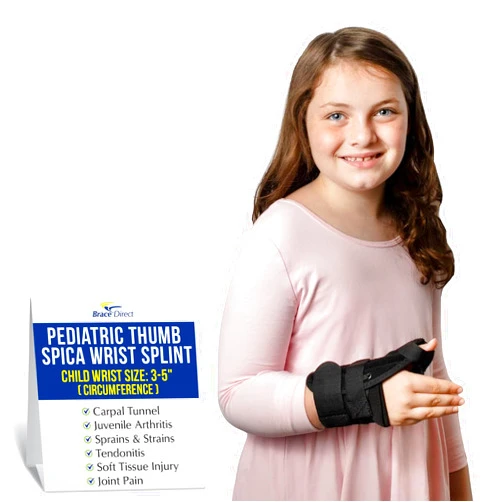 Brace Direct Pediatric Thumb Spica Wrist Splint for Kids - Childrens Thumb Immobilizer for Sprains, Tendonitis, Carpal Tunnel, Juvenile Arthritis (Child: Left Wrist 3-5