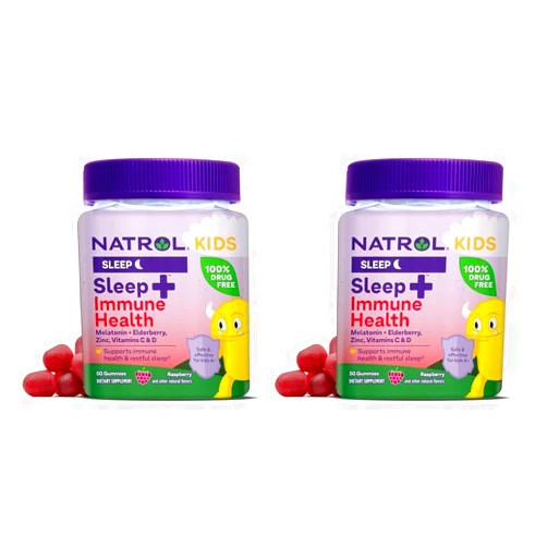 Natrol Kids Sleep+ Immune Health Aid Gummies with Melatonin, Zinc, Vitamin C and D, Elderberry, 50 Count (Pack of 2)