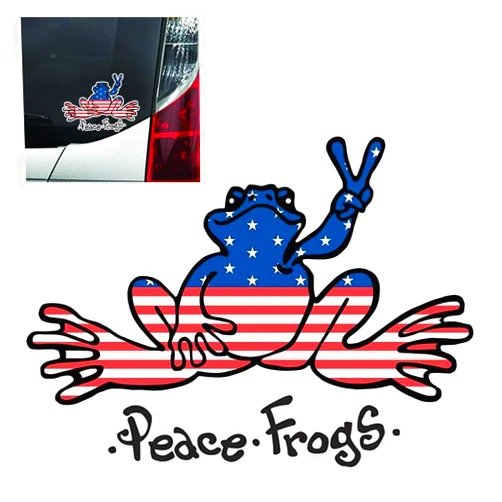 Smilfuy Peace Frogs Car Sticker Decal, U.S.A Peace Frogs Car Bumper Sticker, Vinyl Decal for Car, Outdoor Rated Peace Sign Sticker, Suitable for Windows, Bumpers, Laptops or Crafts (USA Frog)