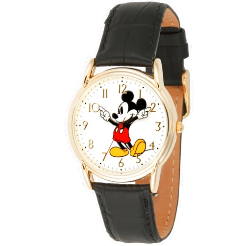 Disney Mickey Mouse Adult Classic Cardiff Articulating Hands Analog Quartz Leather Strap Watch