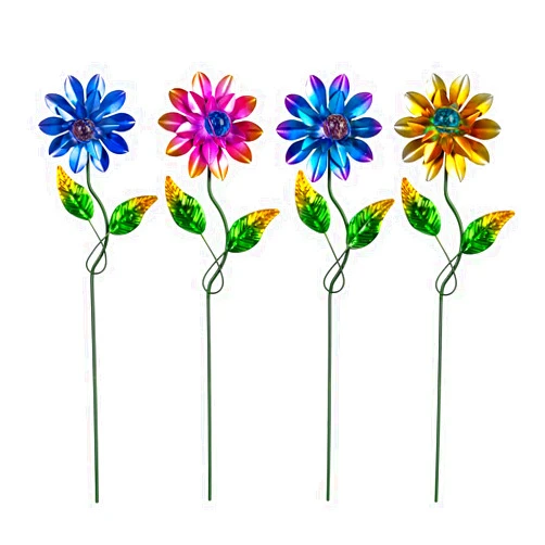 Venniy 4 Pack Flower Garden Stakes, Outdoor Decorations Metal Yard Art Garden Stakes for Patio Yard Porch Garden Decor