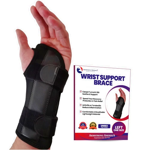 ARMSTRONG AMERICA Carpal Tunnel Wrist Brace | Night Wrist Support Guard | Wrist Splint & Hand Brace | Carpal Tunnel Syndrome & Wrist Tendonitis Pain Relief with Forearm Compression | For Men & Women (Left Wrist Brace)