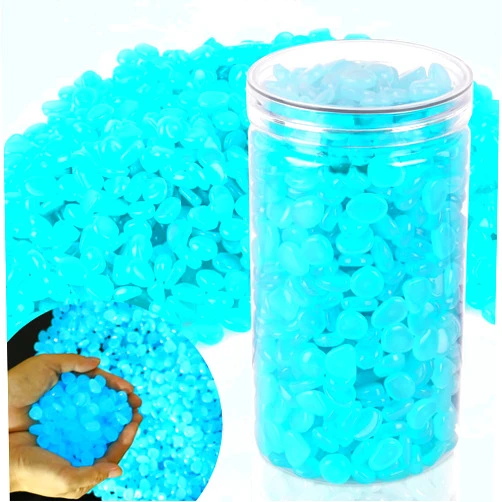 BokingOne 1000pcs Glow in The Dark Rocks Outdoor Decorations Stones Small Luminous Pebbles for Fish Tank Aquarium Lawn Patio Garden Indoor/Outdoor Decor and DIY Ideas -Light Blue